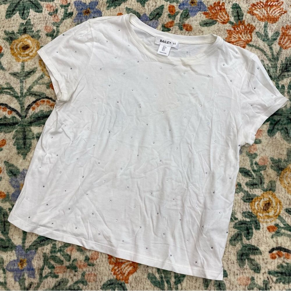 Bailey 44 Rhinestone Tee White Sparkle size small
